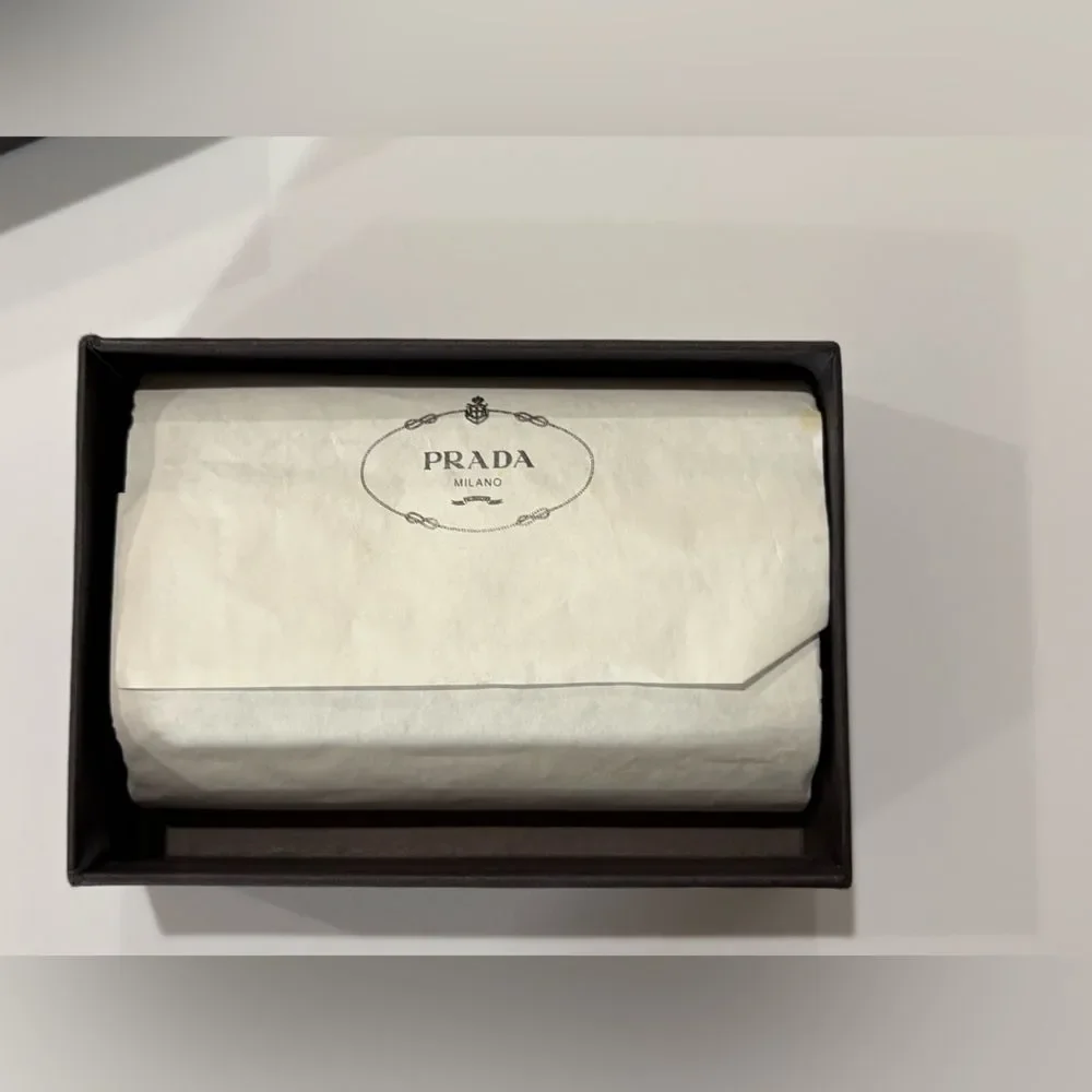Prada  Beige Cloth Gold Triangular Logo Card Holder